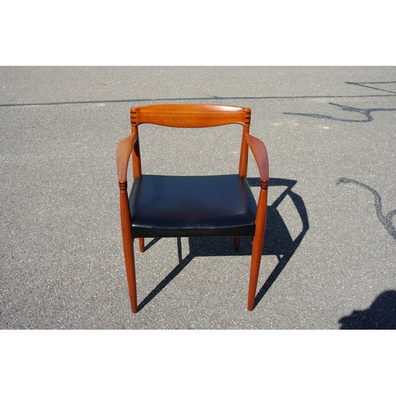 Image 1 of Vintage teak and black leather armchair by Henry Walter Klein for Bramin, Denmark 1960