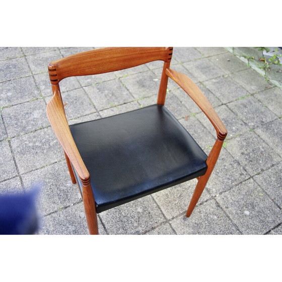 Image 1 of Vintage teak and black leather armchair by Henry Walter Klein for Bramin, Denmark 1960