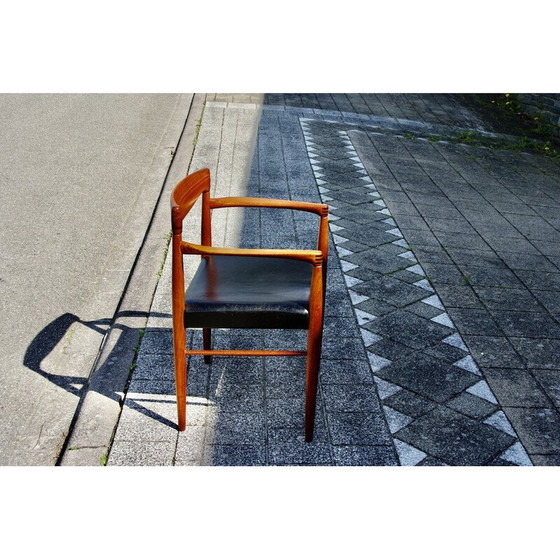 Image 1 of Vintage teak and black leather armchair by Henry Walter Klein for Bramin, Denmark 1960