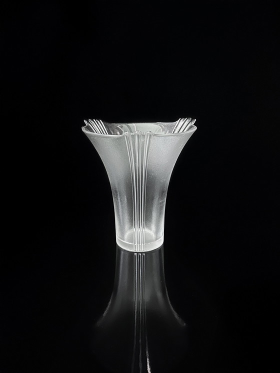 Image 1 of Vintage Art Deco Revival lead crystal vase 80s Italy 1980 Cristallo Al Piombo Italy glass Fontana Arte