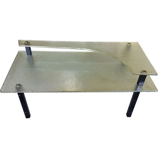 Vintage coffee table with double glass top st gobain