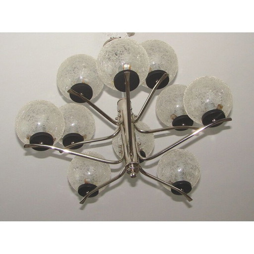 Vintage steel and glass chandelier, 1970