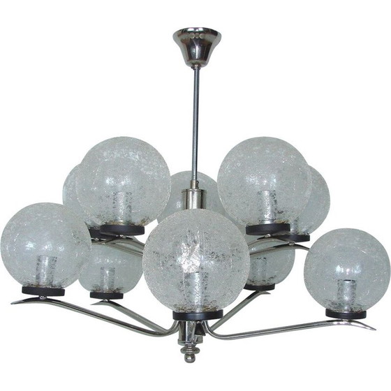 Image 1 of Vintage steel and glass chandelier, 1970