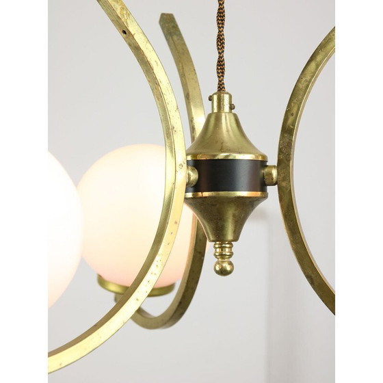 Image 1 of Vintage chandelier in brass and opaline glass, Italy