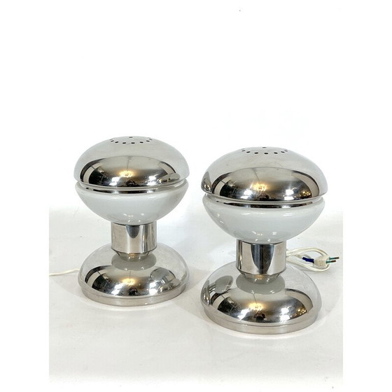 Image 1 of Coppia di lampade vintage in cromo e vetro lattimo di Goffredo Reggiani, Italia 1970