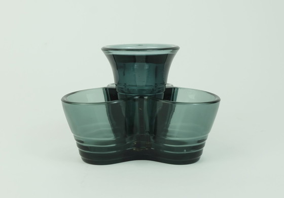 Image 1 of Jarrón Mid Century con candelabro Kurt Radtke Wmf 1958 Cristal color turmalina