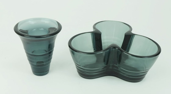 Image 1 of Jarrón Mid Century con candelabro Kurt Radtke Wmf 1958 Cristal color turmalina