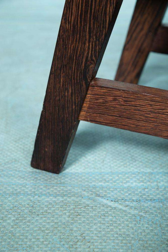 Image 1 of Bohemian wenge slatted bench, Japandi stool 1970s