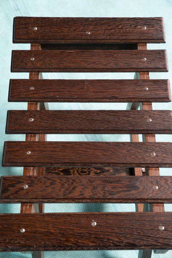 Image 1 of Bohemian wenge slatted bench, Japandi stool 1970s