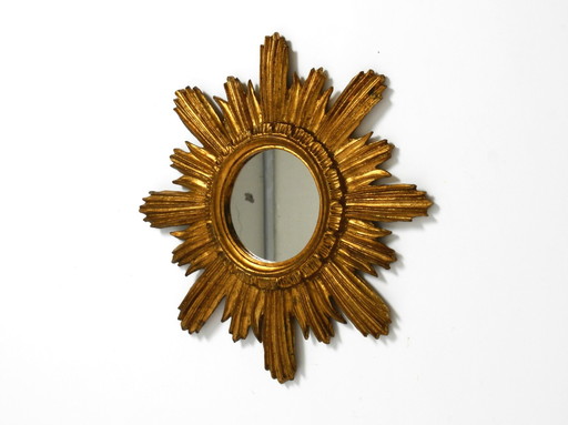 Beautiful Italian Mid Century Sunburst Wall Mirror Made Of Wood Gold Plated