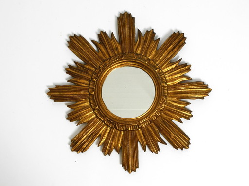 Beautiful Italian Mid Century Sunburst Wall Mirror Made Of Wood Gold Plated