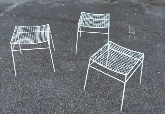 Image 1 of Set di 3 sgabelli vintage in filo metallico