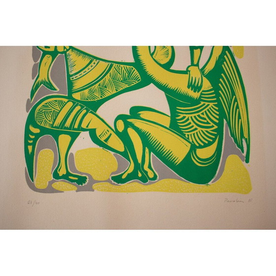 Image 1 of Vintage lithograph "Surrealist Characters" by Jules Perahim, 1740