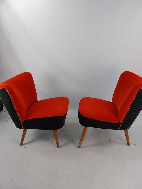 Image 1 of 2 x cocktail chairs new upholstery in top condition. 1950S