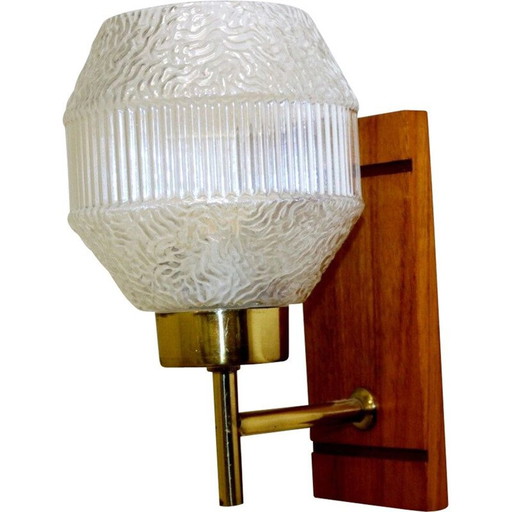 Vintage teak wall lamp with glass shade, Sweden 1950