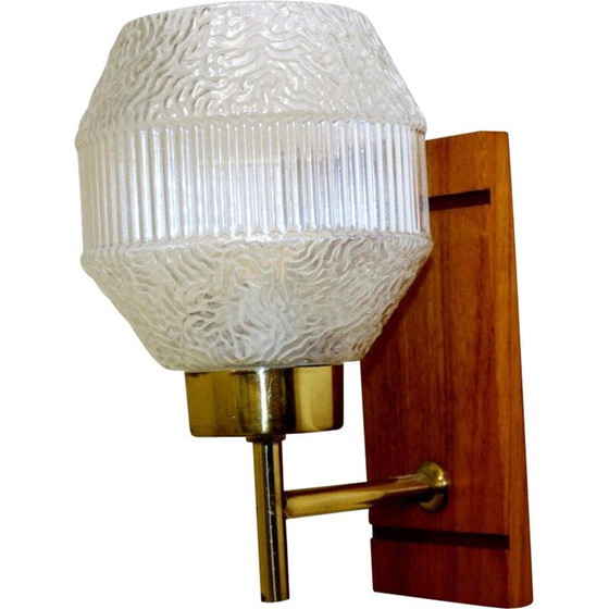 Image 1 of Vintage teak wall lamp with glass shade, Sweden 1950