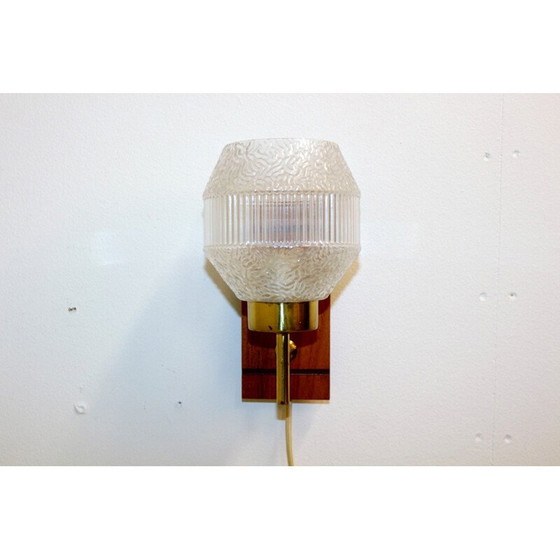 Image 1 of Vintage teak wall lamp with glass shade, Sweden 1950