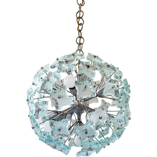 Vintage Sputnik chandelier in cut glass and chrome with 13 lights, Italy 1960
