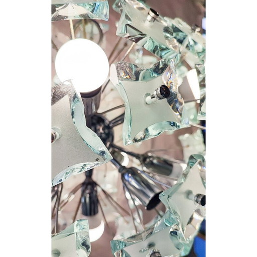 Vintage Sputnik chandelier in cut glass and chrome with 13 lights, Italy 1960