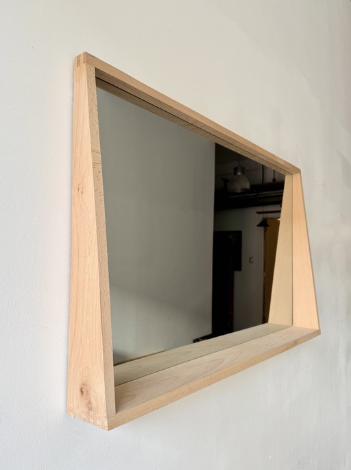 Wall Mirror With Wooden Frame And Shelf