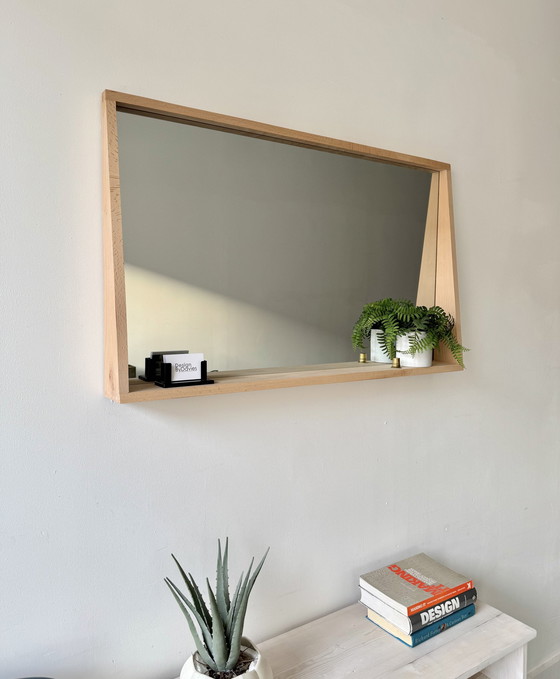 Image 1 of Wall Mirror With Wooden Frame And Shelf