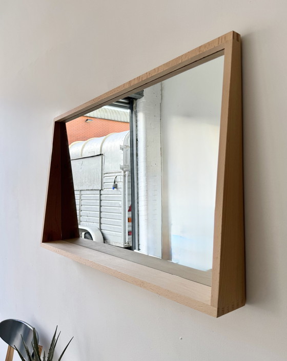 Image 1 of Wall Mirror With Wooden Frame And Shelf