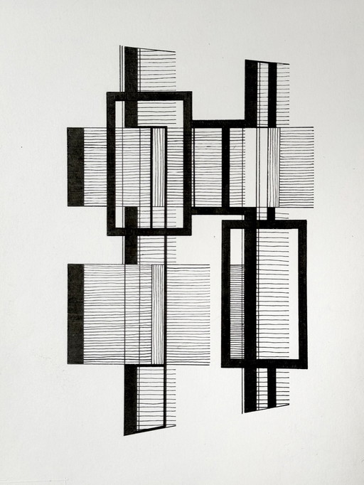 2 Artworks, Geometric Ink Composition - Eugene Eechaut (1928-2019)