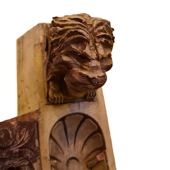 Image 1 of French wooden element with lion heads