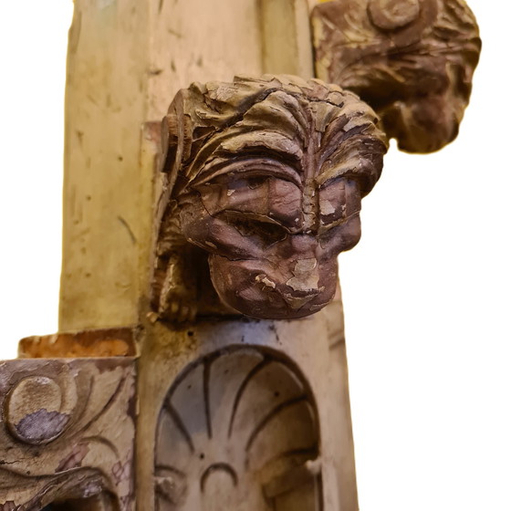 Image 1 of French wooden element with lion heads