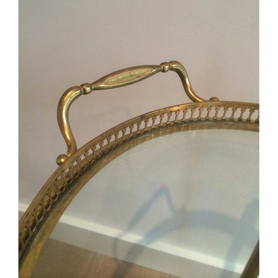 Image 1 of Vintage oval brass drinks trolley with bottle holders, France 1940