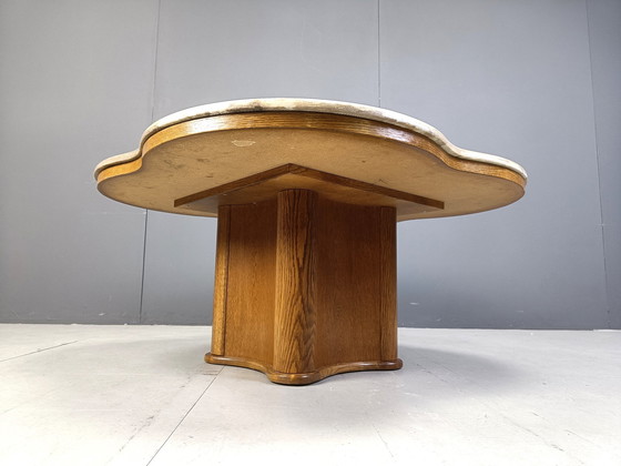 Image 1 of Mid Century Travertine And Wooden Coffee Table, 1960S