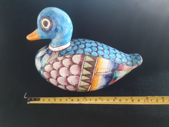 Image 1 of Romano Innocenti Hand Painted Italian Pottery Duck Figurine