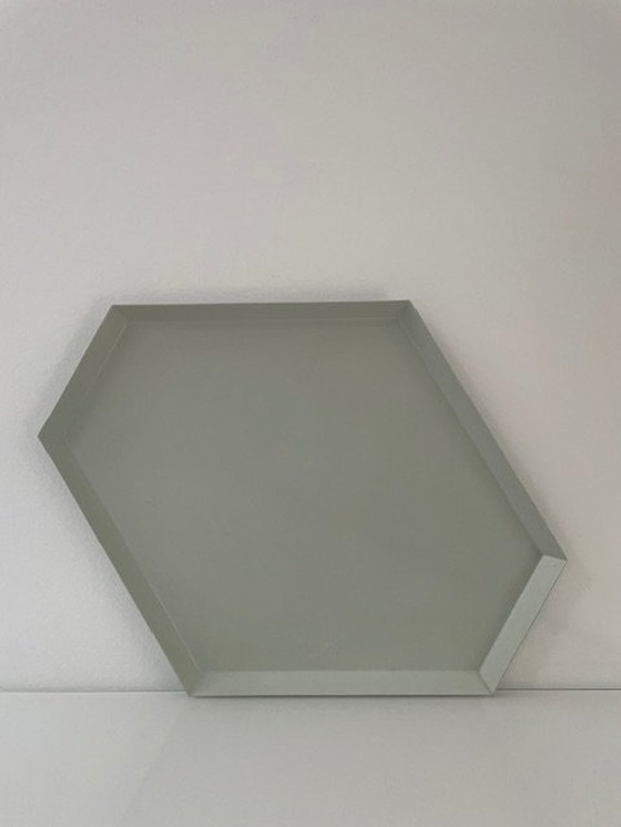 Image 1 of Modern Metal Tray Hexagon Light Gray/Mint Green