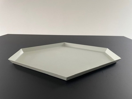 Image 1 of Modern Metal Tray Hexagon Light Gray/Mint Green