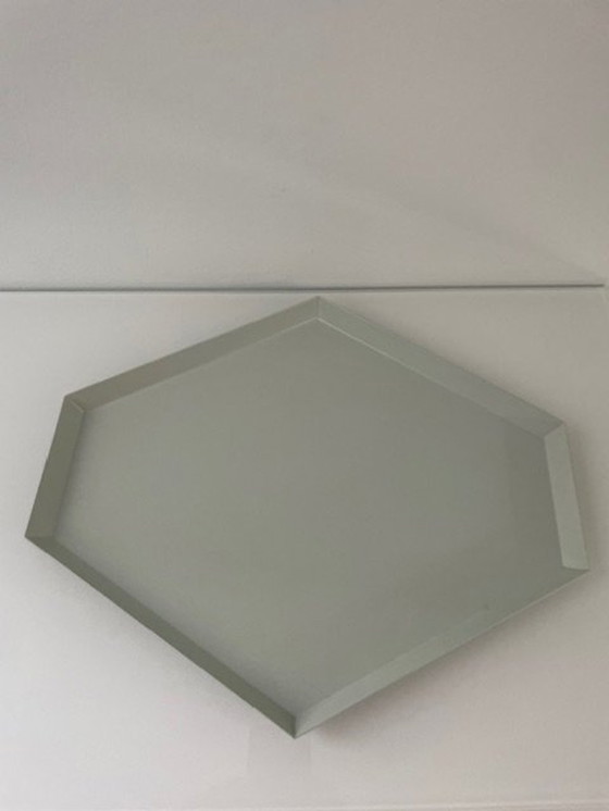 Image 1 of Modern Metal Tray Hexagon Light Gray/Mint Green