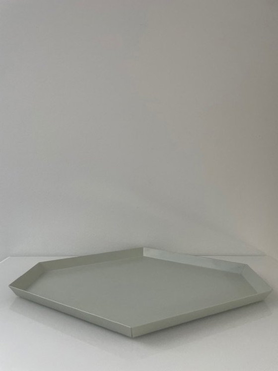 Image 1 of Modern Metal Tray Hexagon Light Gray/Mint Green