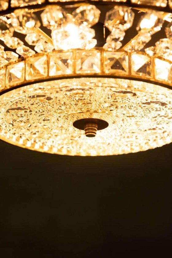 Image 1 of Lampada a sospensione in cristallo dal design vintage, lampada a sospensione svedese in ottone