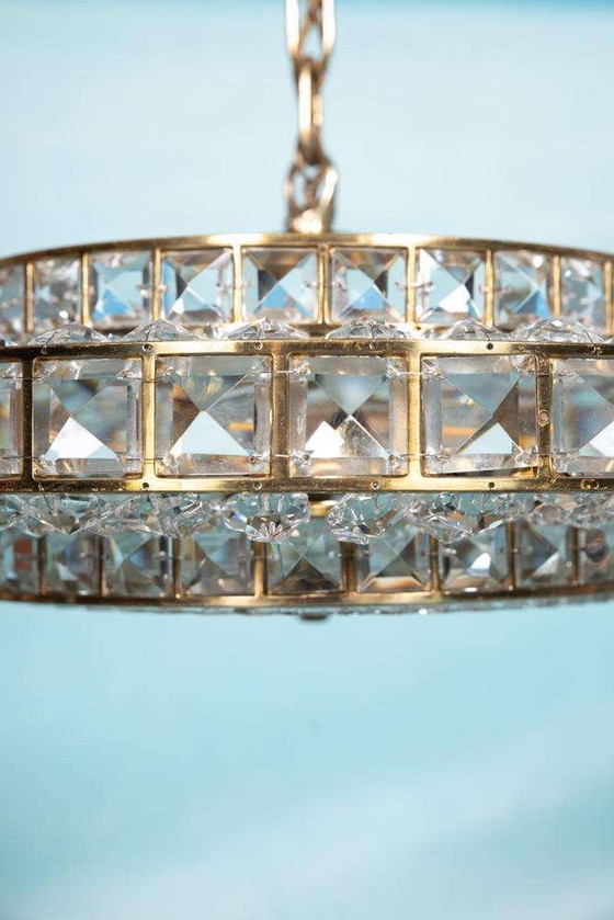 Image 1 of Lampada a sospensione in cristallo dal design vintage, lampada a sospensione svedese in ottone