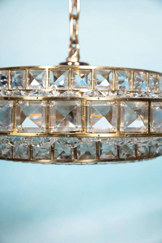 Image 1 of Lampada a sospensione in cristallo dal design vintage, lampada a sospensione svedese in ottone