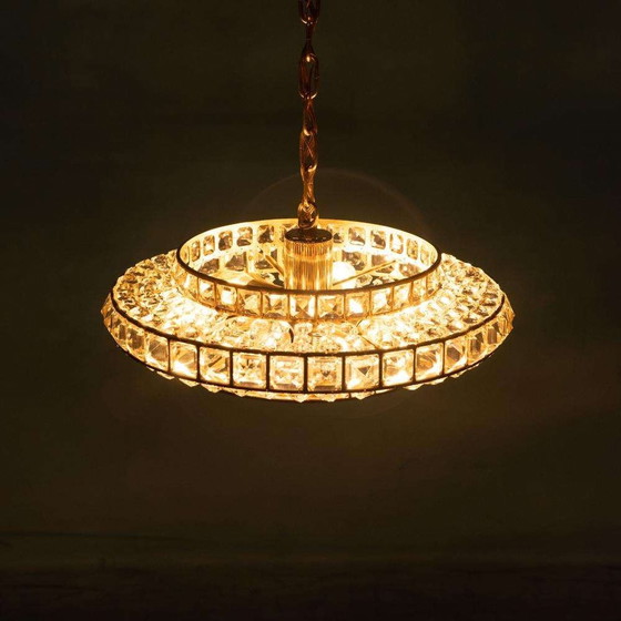 Image 1 of Lampada a sospensione in cristallo dal design vintage, lampada a sospensione svedese in ottone