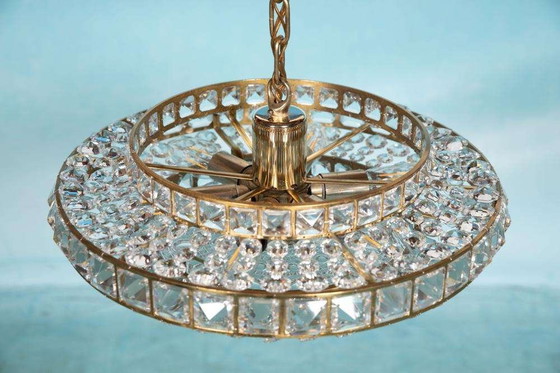 Image 1 of Lampada a sospensione in cristallo dal design vintage, lampada a sospensione svedese in ottone