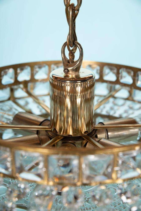 Image 1 of Lampada a sospensione in cristallo dal design vintage, lampada a sospensione svedese in ottone