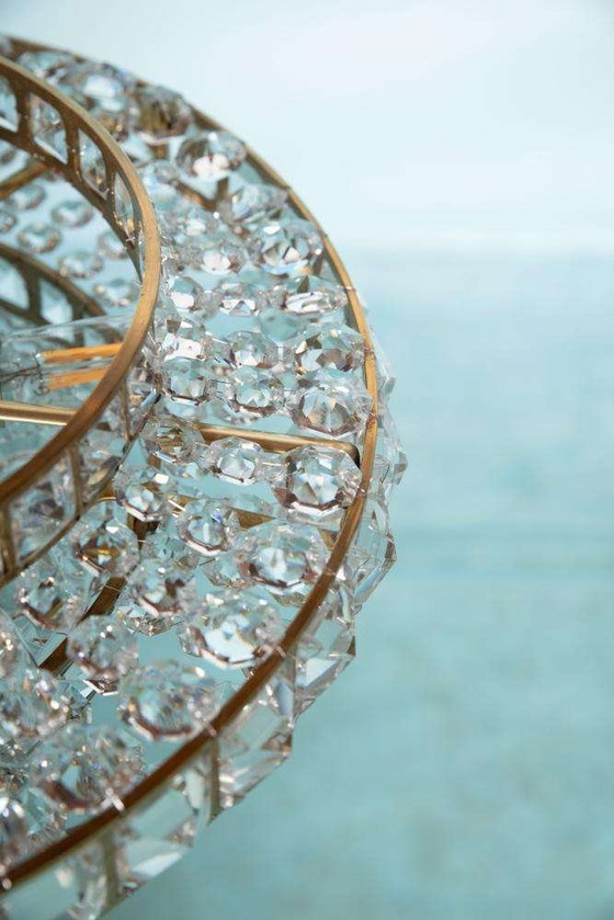 Image 1 of Lampada a sospensione in cristallo dal design vintage, lampada a sospensione svedese in ottone