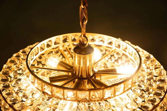Image 1 of Lampada a sospensione in cristallo dal design vintage, lampada a sospensione svedese in ottone