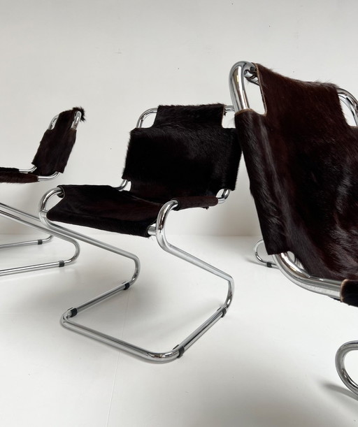 Set of Micentury Chairs (4) Upholstered With Cowhide, 1970'S