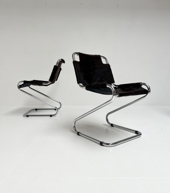 Image 1 of Set of Chairs (4) Upholstered With Cowhide By Pascal Mourgue, 1970'S