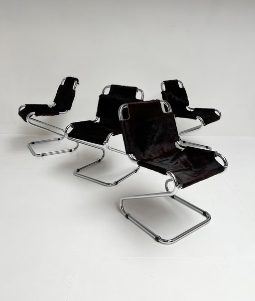 Set of Chairs (4) Upholstered With Cowhide By Pascal Mourgue, 1970'S