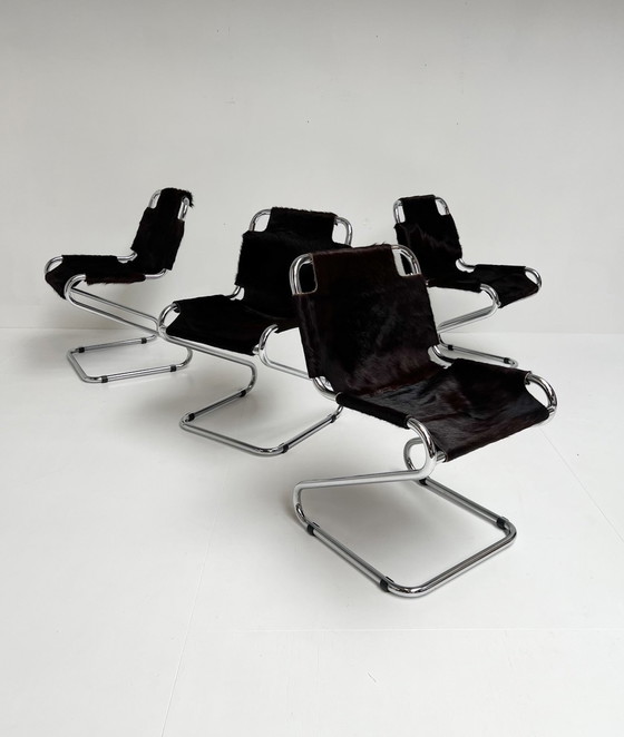 Image 1 of Set of Micentury Chairs (4) Upholstered With Cowhide, 1970'S