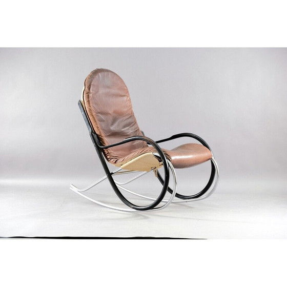 Image 1 of Vintage Nonna rocking chair in leather and metal by Paul Tuttle for Strässle, Switzerland 1970