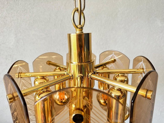 Image 1 of Lampada a sospensione vintage in vetro fumé